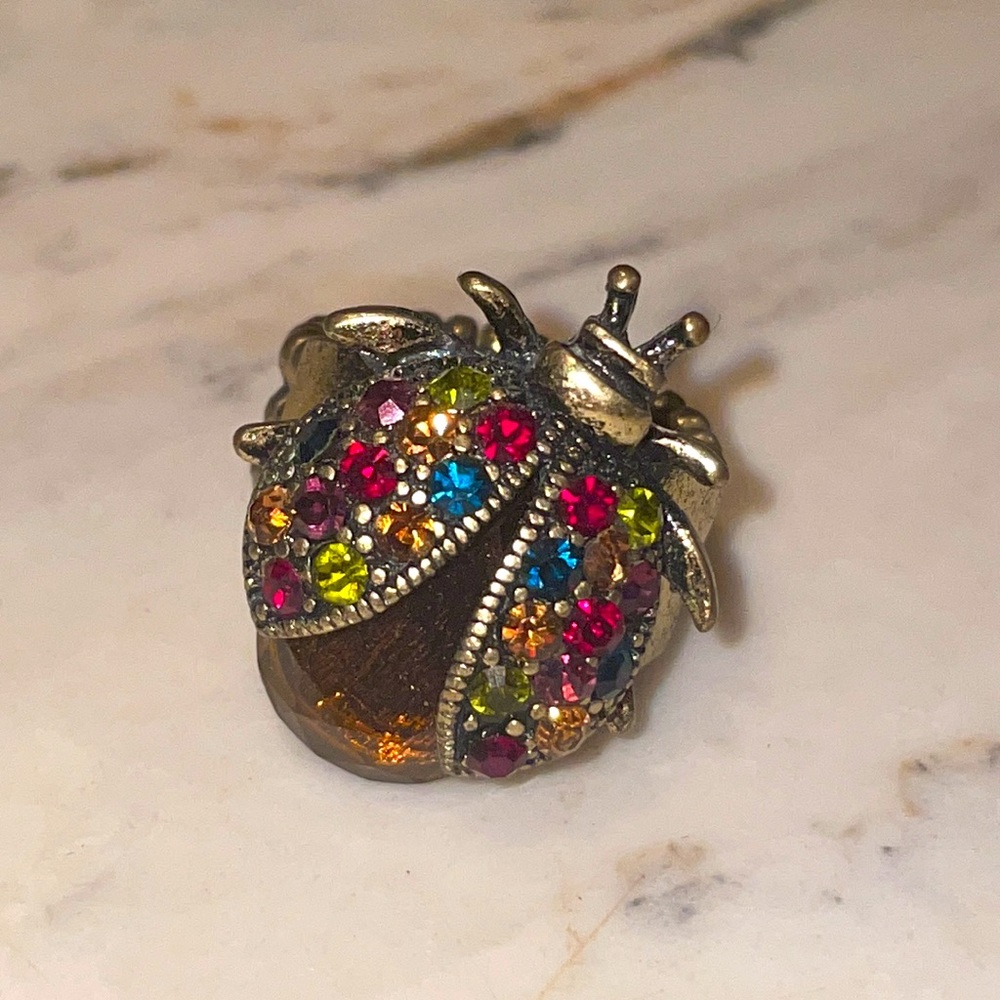 Ladybug/beetle rhinestone ring